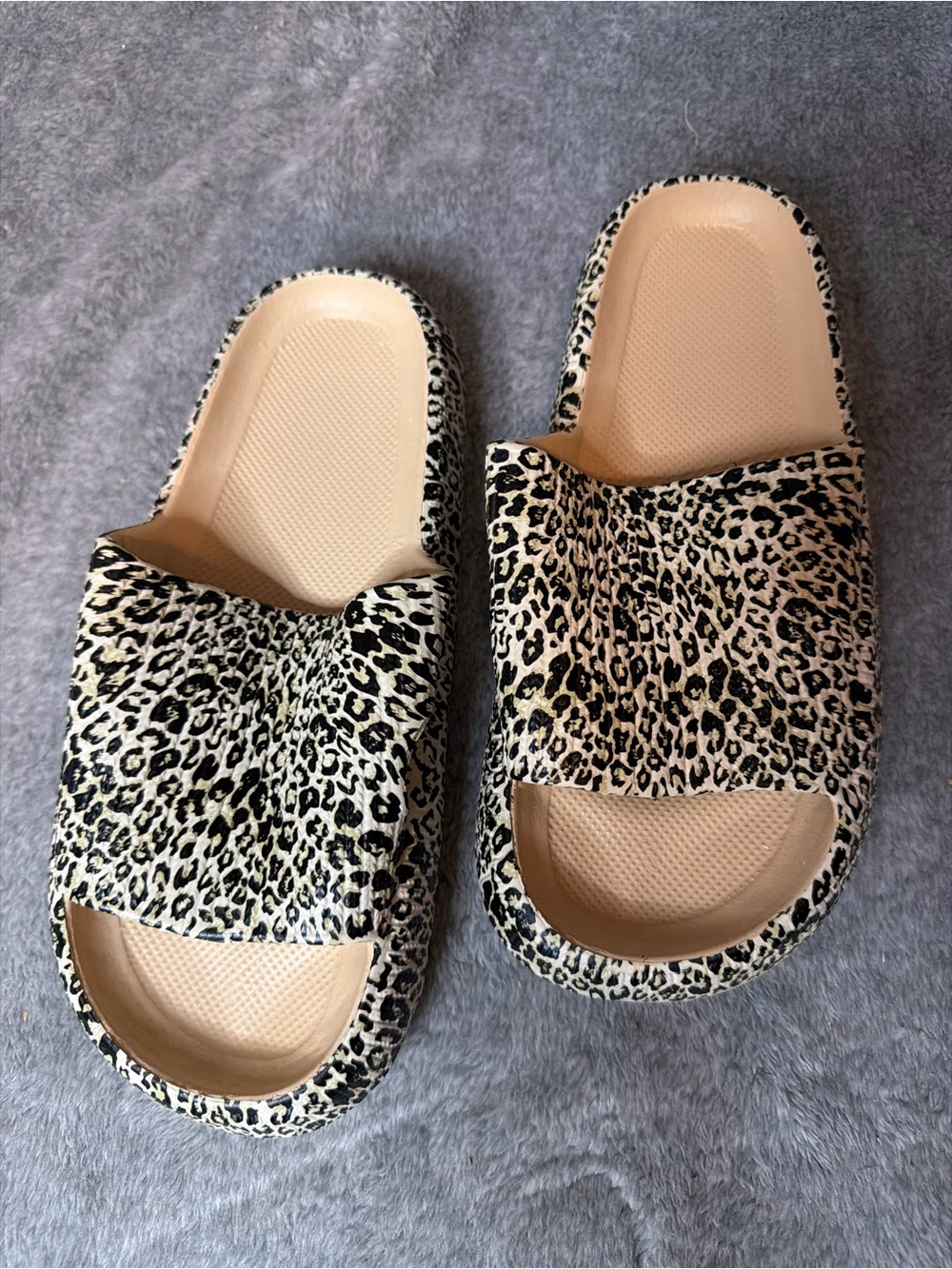 Unbranded Leopard Print Cloud Slides Foam Platform Sandals Tan Black Size 38-39